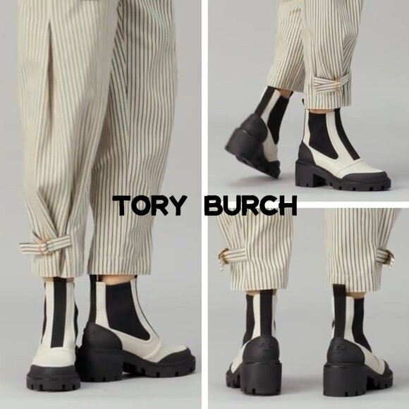 TORY BURCH CHELSEA LUG-SOLE Platform ANKLE BOOT White Leather US 7.5 $428 - Picture 1 of 13